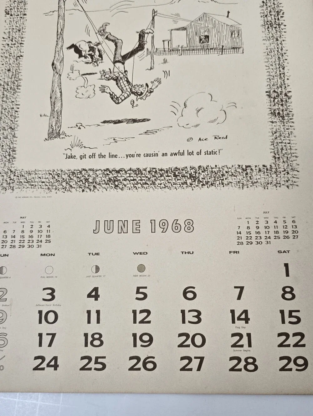 Vintage 1968 Cowboy Calendar Ace Reid Western Ranch Humor Calendar Rustic